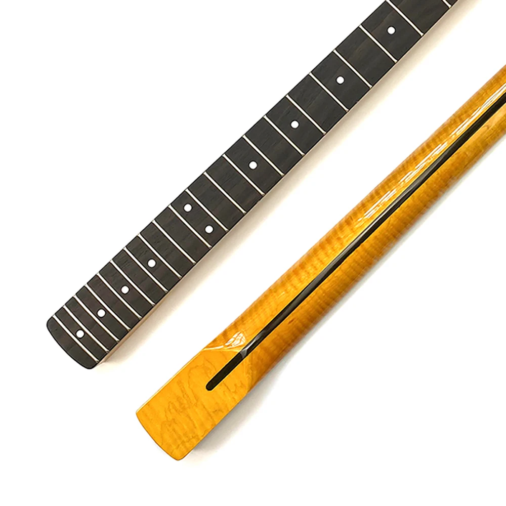 Hooqu بالجملة 25.5 بوصة مقياس ST الغيتار الرقبة 21 الحنق خمر النمر لهب القيقب الغيتار الرقبة مع لوحة أصابع خشب الورد