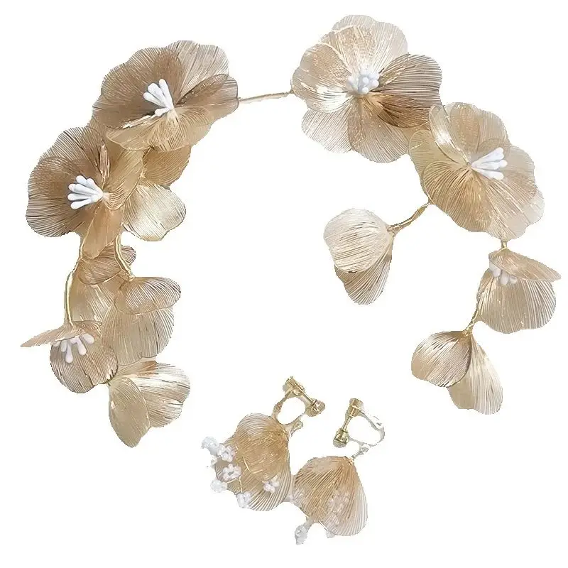 Модная свадебная тиара с золотыми цветами и листьями, повязка на голову для невесты, свадебные аксессуары для волос, повязка на голову принцессы, свадебный головной убор