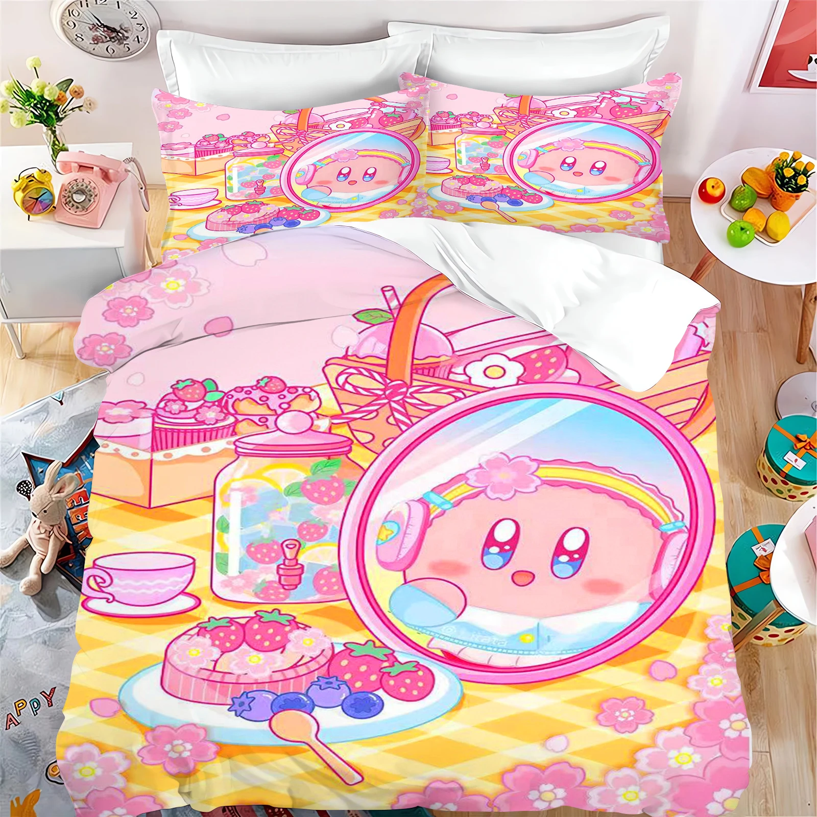 

Kirby Quilt Duvet Bedding Set 3D Children'S Set Cover King Size Covers Children Printed 100% Polyester