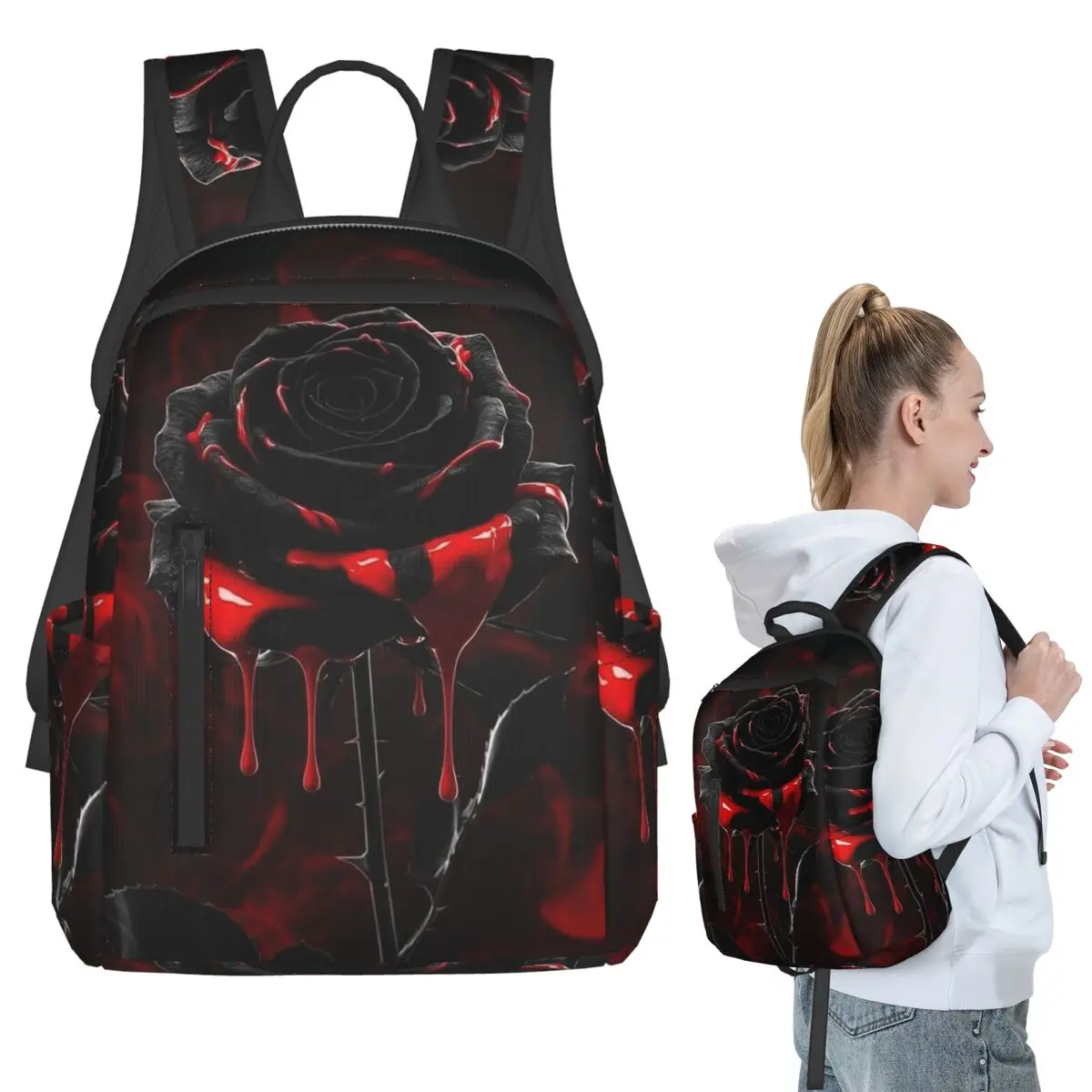 

Gothic Black Rose And Blood Backpack Student BookBag Children School Bag Laptop Shoulder Bags Boys Girls