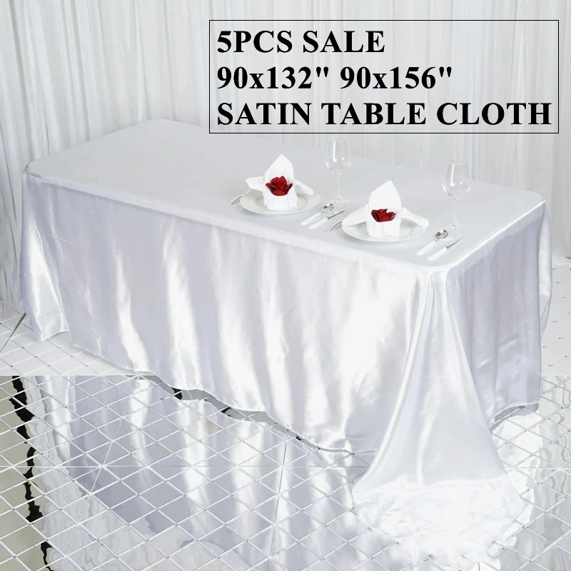 

White Black 228X396CM Rectangle Satin Table Cloth Banquet Tablecloths For Wedding Event Christmas Hotel Decoration