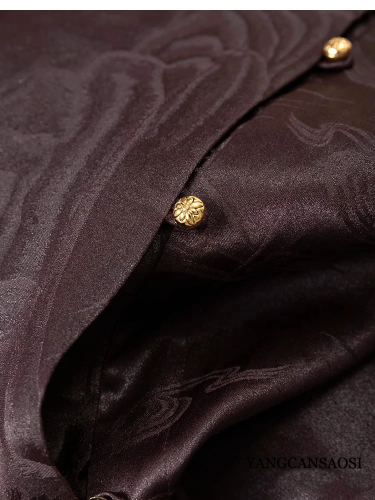 2025 Women's Fashion Spring New 45MM Heavy Satin 100% Natural Mulberry Silk Gambiered Guangdong Gauze New Chinese Loose Shirt