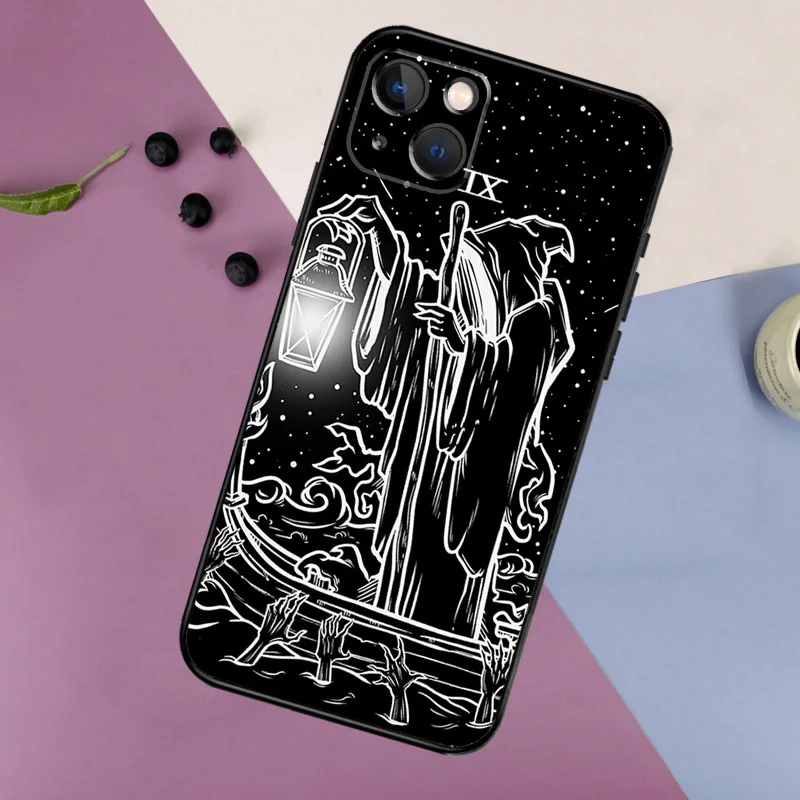 The Hermit Tarot Card Grim Reaper Case For iPhone 16 15 14 13 12 11 Pro Max Mini X XR XS Max 7 8 Plus 2 Bumper Cases Cover