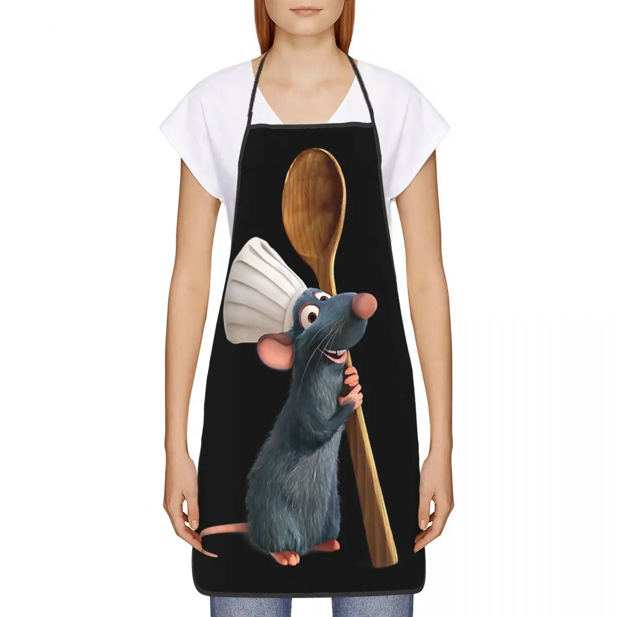 Custom Unisex Ratatouille Chef Remy With Spoon Bib Apron Adult Women Men Chef Tablier Cuisine for Cooking Kitchen Painting