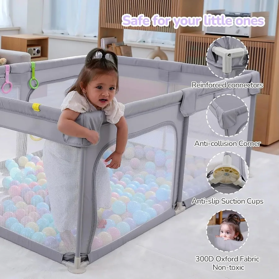 Large Baby Playpen 71×47 Inch Big Play Pens for Babies and Toddlers- Indoor and Outdoor Safe Play Area Soft Breathable Visible