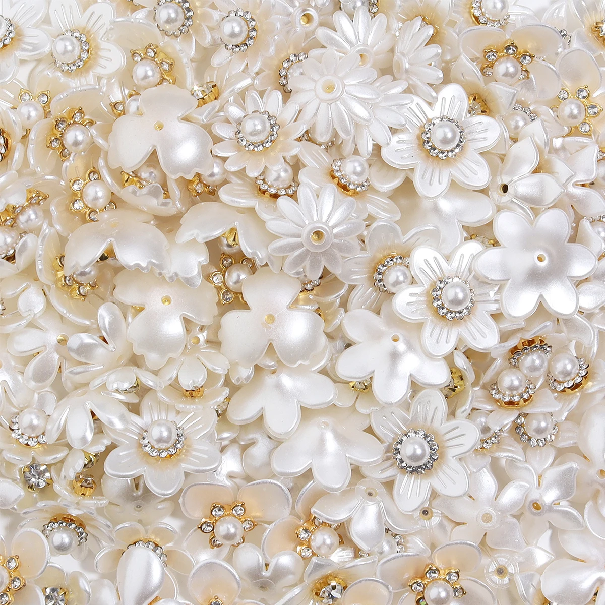 

20-40pcs/bag Resin Flower Pendant ABS Rhinestone Charm Imitation Pearl for DIY Craft Jewelry Wedding Hair Shoes Decoration