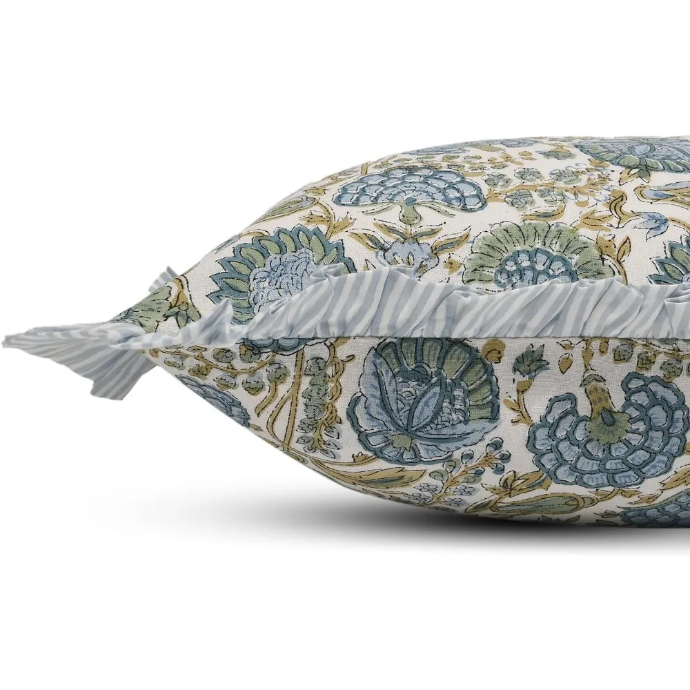 مجموعة أغطية وسائد مزخرفة مكشكشة باللون الأخضر للهليون مكونة من قطعتين على طراز المزرعة الحديثة #5