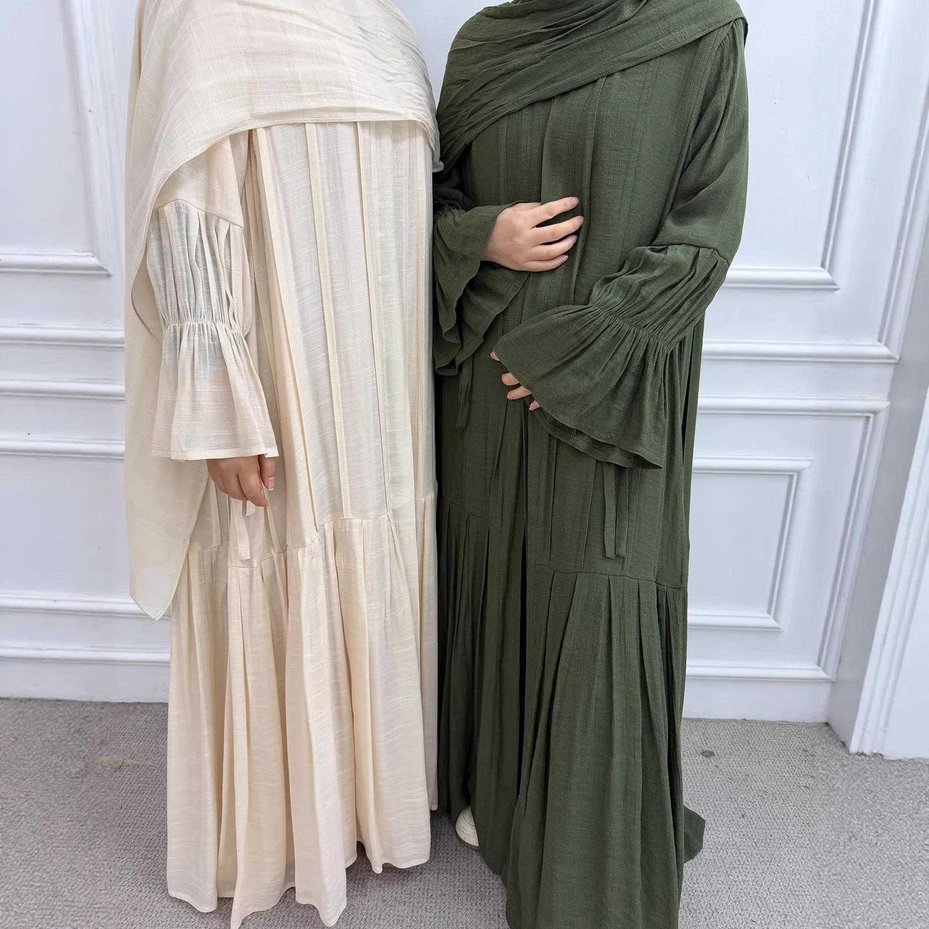 

Abaya Hijab 2 Piece Set Open Dress Women Eid Muslim Khimar Dresses Cardigan Robe Ramadan Vestidos Morocco Dubai Kaftan Jalabiya