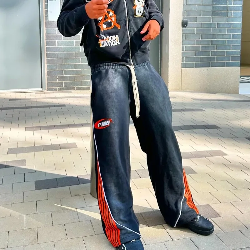 

Y2k Fashion Stripes Pants 2025 New American Retro Hip Hop Men Jogger Drawstring Sweatpants Oversize Cargo Trousers Streetwear