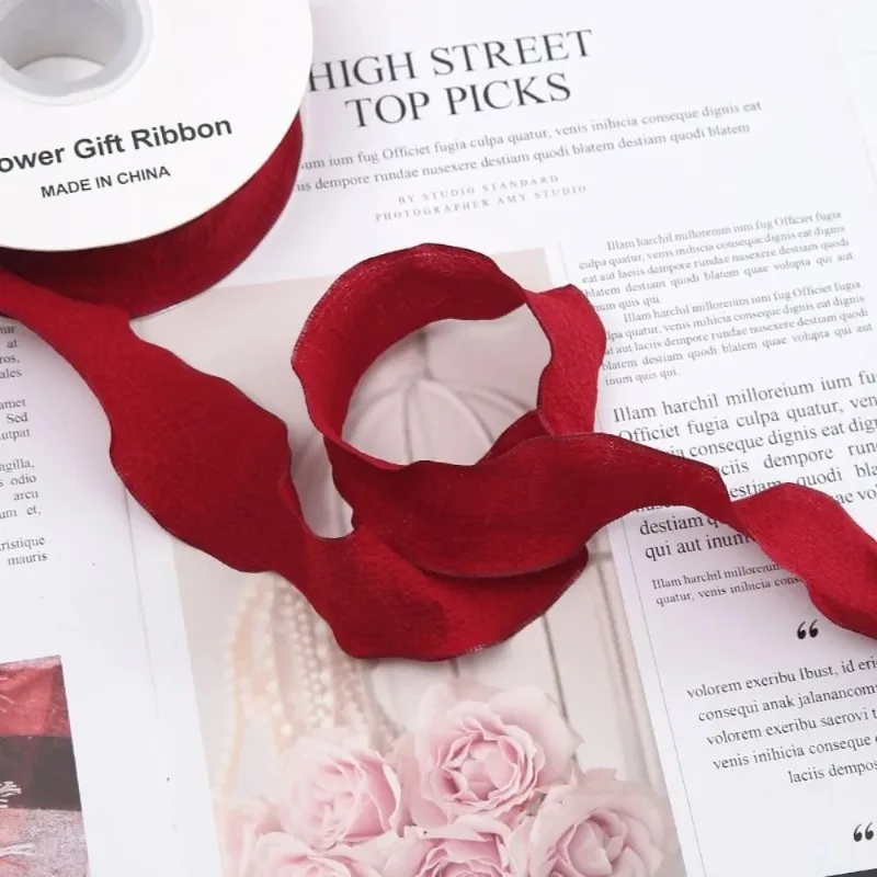 2026 New 10 Yards Fishtail Yarn Ribbons 2.5cm Wave Edge Pleated Chiffon Ribbon Gift Wrapping Bouquets Gifts Packaging Material