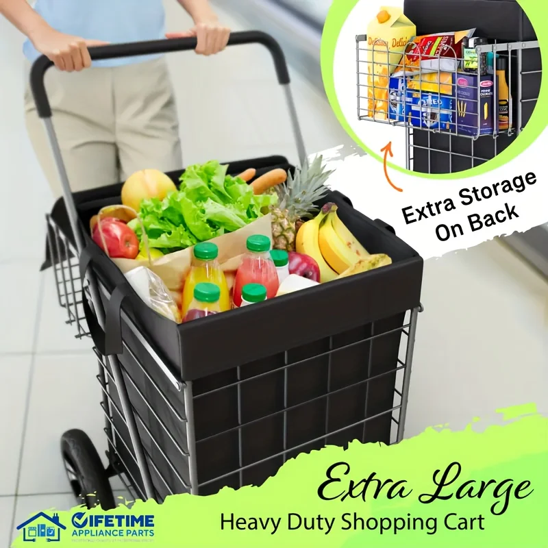 Custom.Appliance Parts Upgraded Shopping Cart With Waterproof Basket And 360 ° Rotating Wheels, Foldable/storage