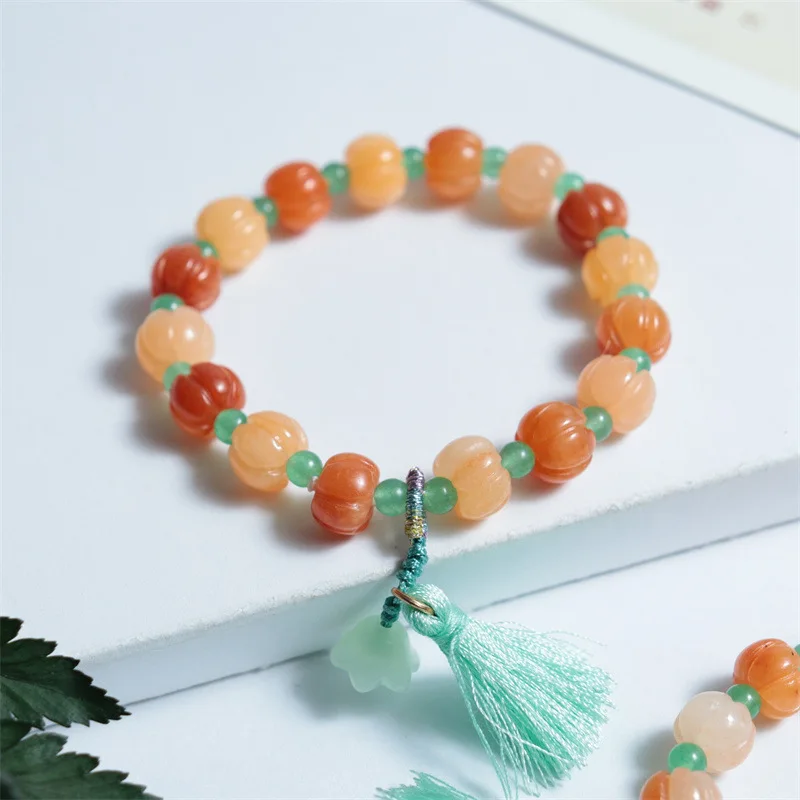 Golden Silk Jade Green Pumpkin Bracelet Yellow Beads Good Persimmon Peanut Bracelet Women's