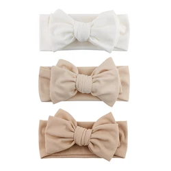 3Pcs Solid Ribbed Cotton Baby Headband Big Bow Double Layers Knotted Headwraps Newborn Boys Girls Elastic Hair Bands Accessories