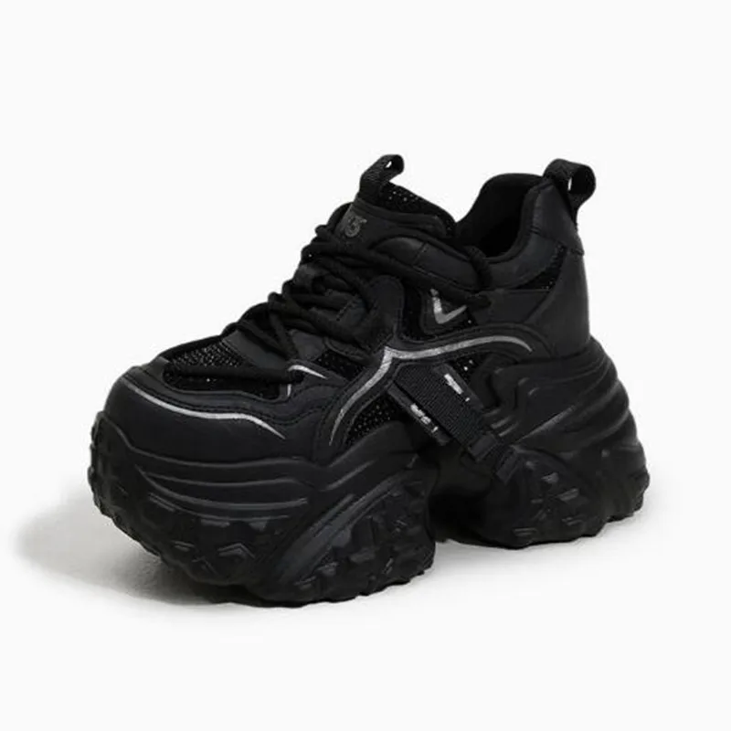 

Модные дышащие туфли на платформе из микрофибры с кожаными вставками и стразами, 9 см, 2026, осенне-весенние, люксовые, удобные, от известного бренда