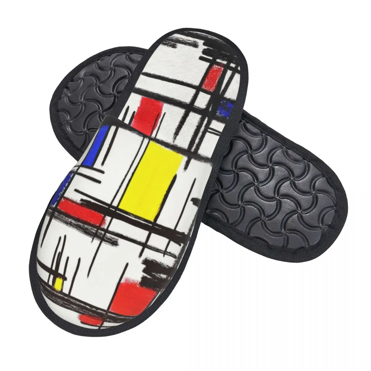 Custom Piet Mondrian Minimalist De Stijl Memory Foam Slippers Women Cozy Warm Modern Art House Slippers