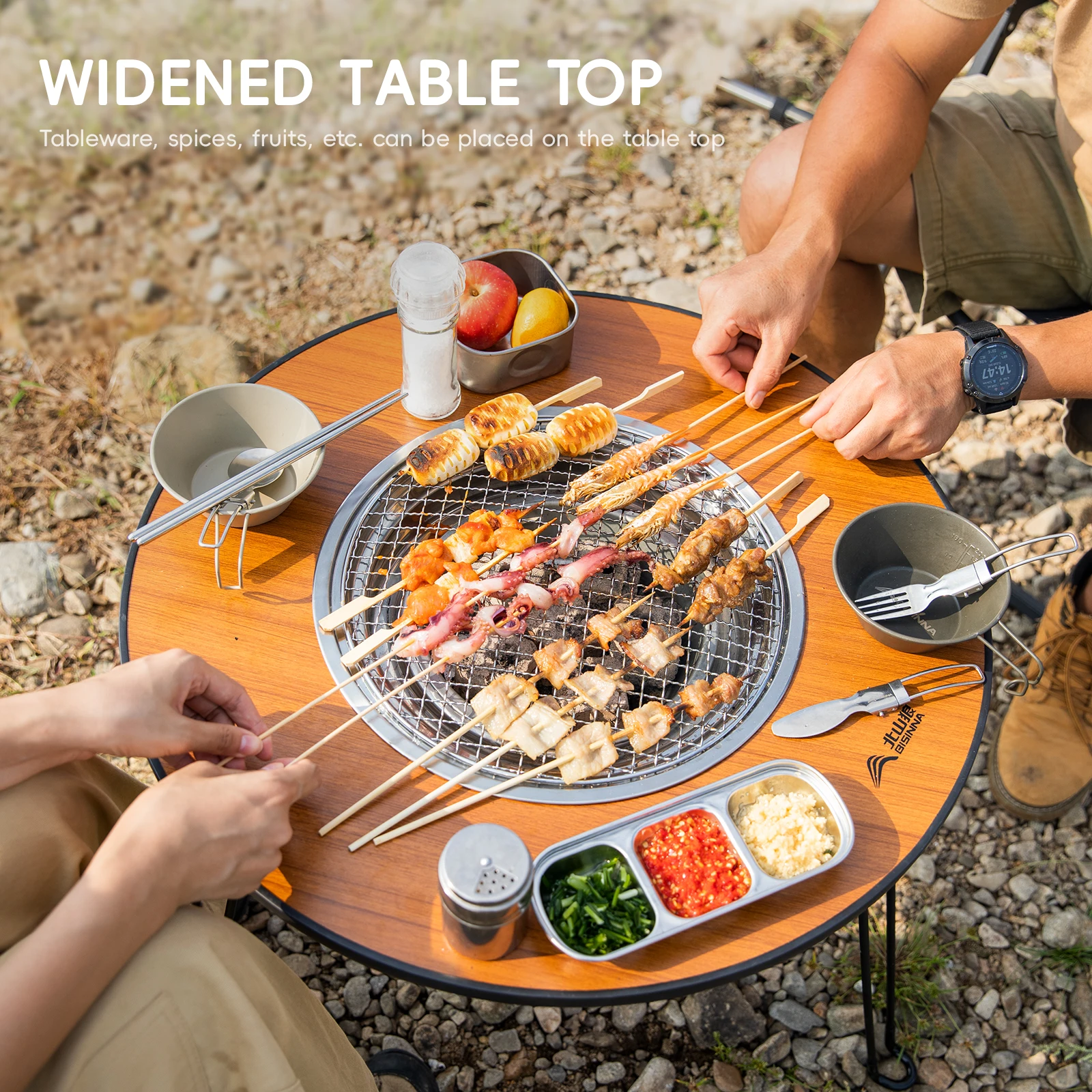 BISINNA Folding Round Table Barbecue Stove Portable Camping BBQ Charcoal Grill With Storage Bag Patio Tea Boiling image 2
