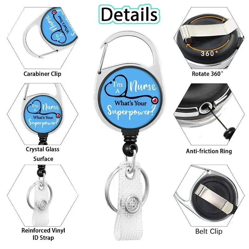 

1pc White Zinc Alloy Holographic Heart Stethoscope Retractable Badge Reel, Nurse ID Badge Holder Scroll Accessories