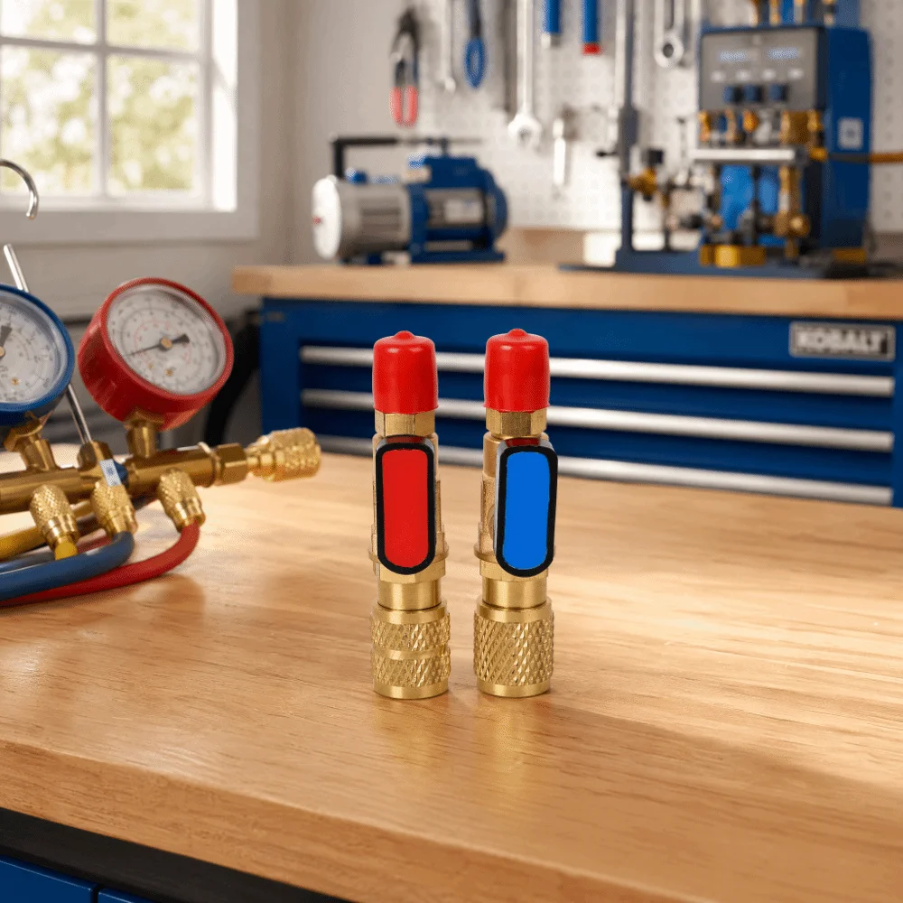 2PCS Brass Refrigerant Ball Valve Heavy Duty Knurled Grip Charging Hose Adapter Compact Color Coded SAE Valve for for R22