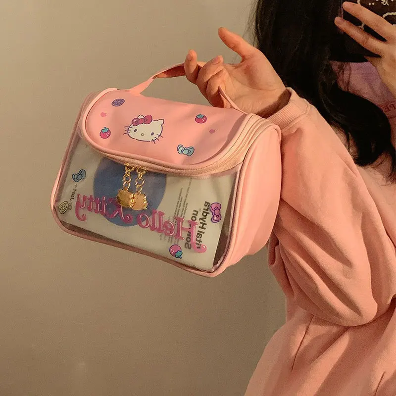 Kawaii Hello Kitty borsa per il trucco Anime Sanrio borsa per cosmetici di grande capacità da viaggio impermeabile portatile donna carina borsa per