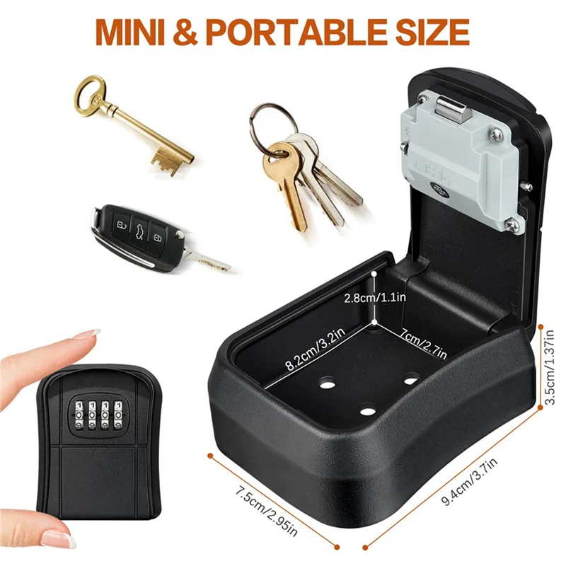 A72Z 2X Key Box Wall Mounted Mini Key Safe Outdoor Key Box With Resettable 4-Digit Numeric Code Waterproof Key Box (Black)