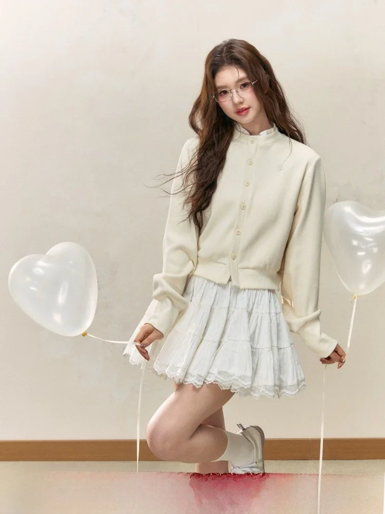 

ELEVEN SP Spring Knitted Open Cardigan Women's Design Sensation Lazy Jaet ort Splice Long Sve Top Korean Sle Commute