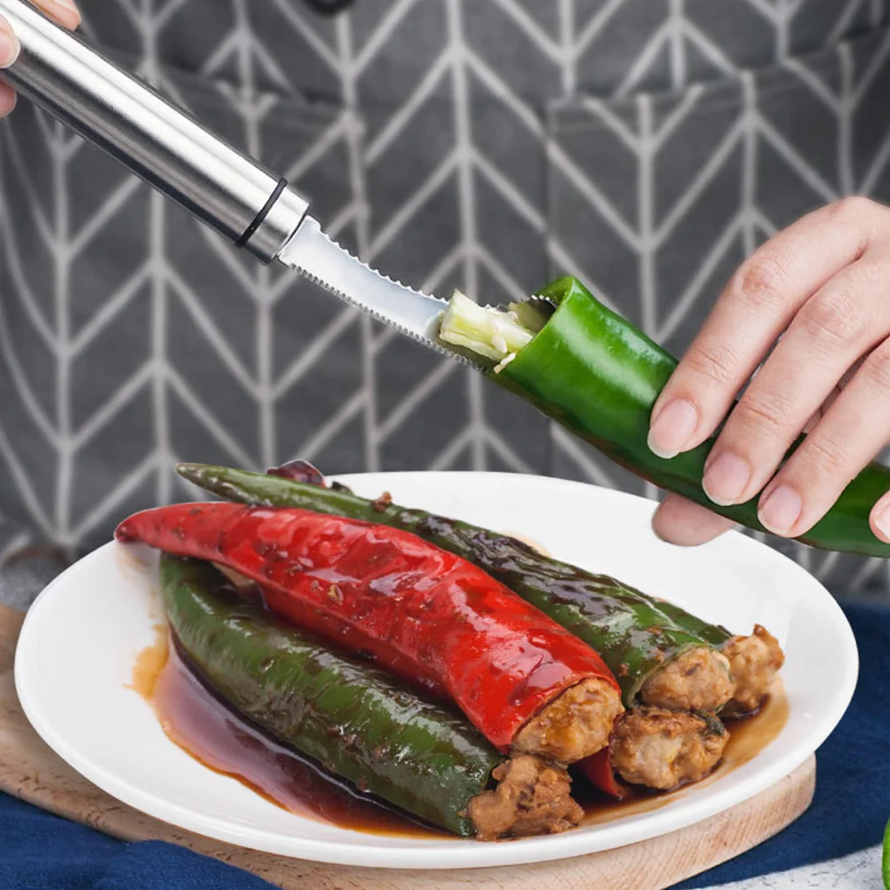 2 pezzi in acciaio inossidabile pepe corer rimozione seghettato gadget da cucina per peperoncino jalapeno campana rimozione semi di pepe gadget da cucina