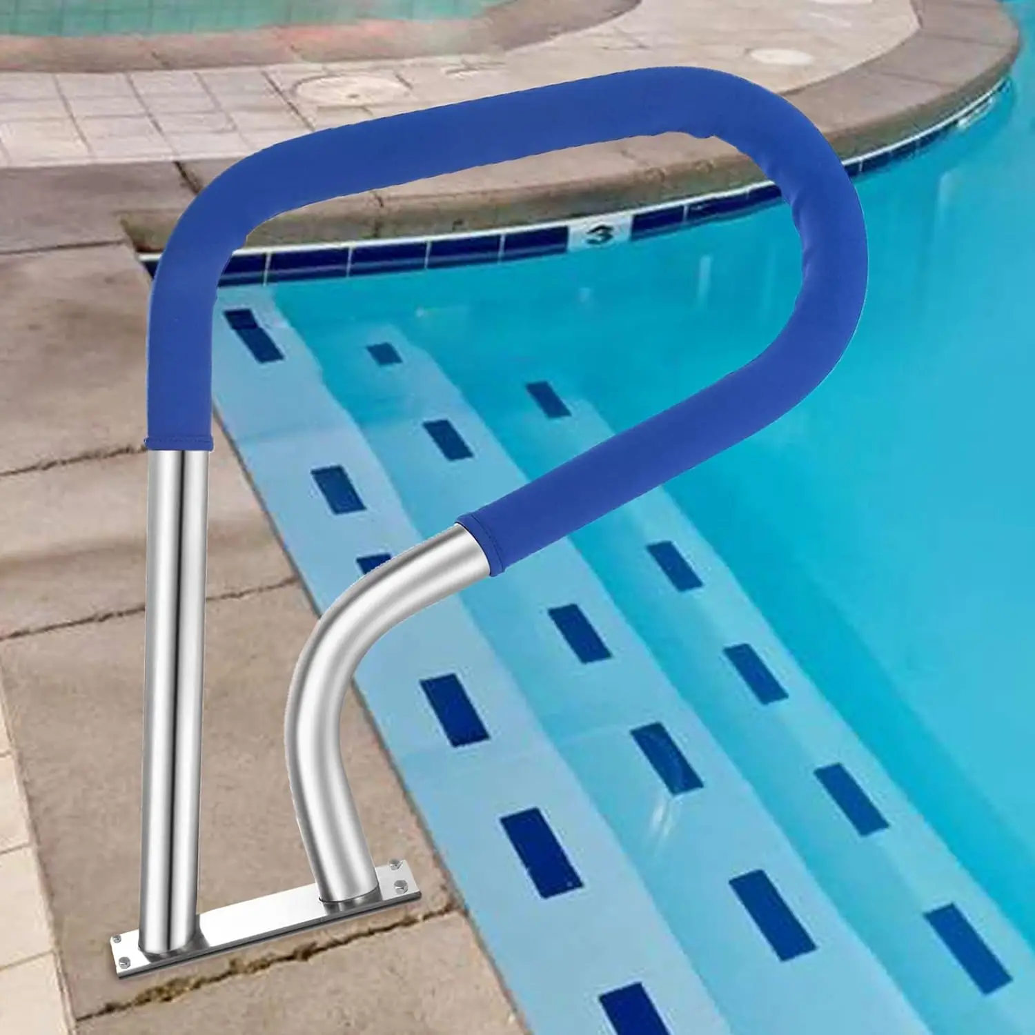 

Pool Rail for inground Pools (39x32), 304SS Pool handrail with Nonslip Blue Cover. Plonger sous marine Inflatable cup holder