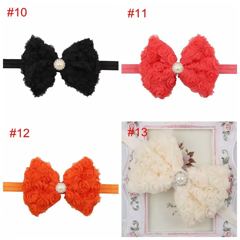 Diadema piezas perlas de doble capa para niña, Diadema con lazo y flores rosas, accesorios para la cabeza, 1 unidad