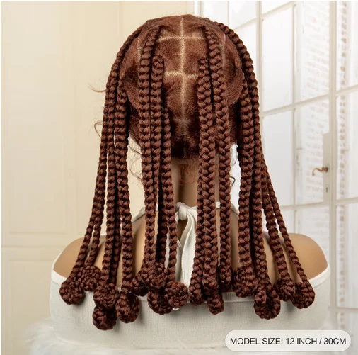 Ginger Synthetic Full Lace Braided Wigs African Bantu Short Braiding Wig with Baby Hair Knotless Box Braids Wig for Black Women