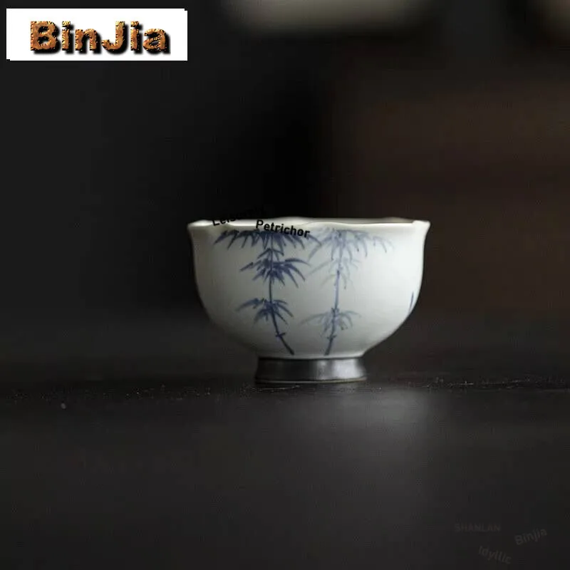 

2 шт./лот, ручная роспись, бамбуковая чайная чашка, антикварная чашка для чая, чашка для дегустации чая, ароматическая чашка Jianzhan Master, посуда для напитков, 60 мл