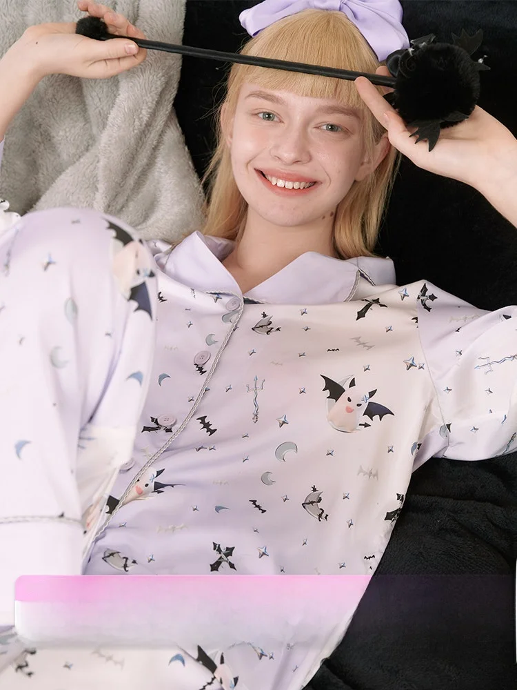 Chen Tianrun Ruumance Summer Home Clothes Set Women's Style Devil Print Sleepwear Soft Silk Dragon Velvet Fabric Short Sleeve