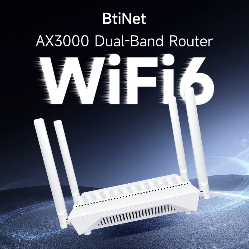 BtiNet WiFi6 Router Ax3000 2.4GHz 5GHz Dual Band Gigabit Router Nirkabel Antena Perolehan Tinggi Sinyal Kuat 4 Port