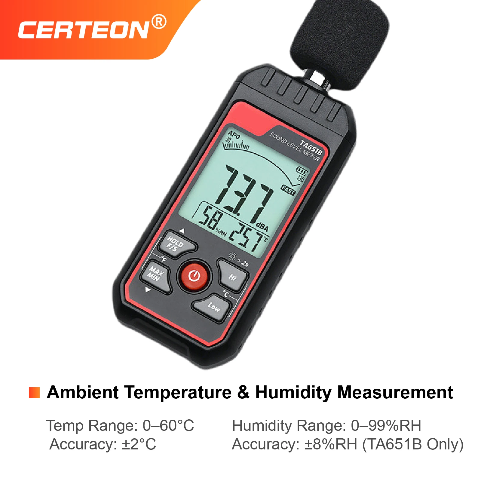TA657A TA651A TA651B Noise Detector 30~130dB 2x Sec Decibel Meter Sound Level Meter Battery USB Charge For Environmental Use