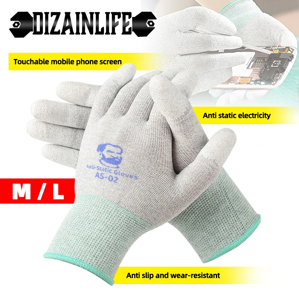 

MECHANIC AS02 M L Elasticity Non-Slip Carbon Fiber Gloves Non-Slip PU Coating Layer Protective for Phone Electronic Parts Repair