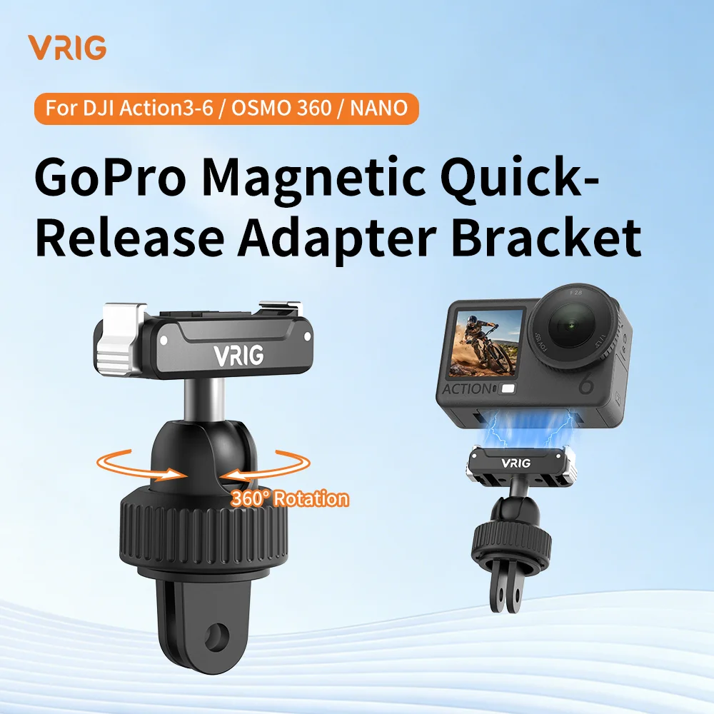 VRIG Magnetic Quick‑Release Adapter Bracket for GoPro for Insta360 Ace / Ace Pro / Ace Pro 2 for Action 6/5pro/4/3 Camera Tripod