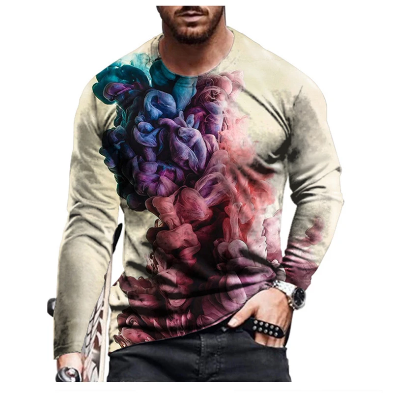 3D Digital Printed T-shirt Men Personality Visual Graffiti Pullover Long Sleeve T Shirts Super Cool Tops Tees Washed Graphic Tee