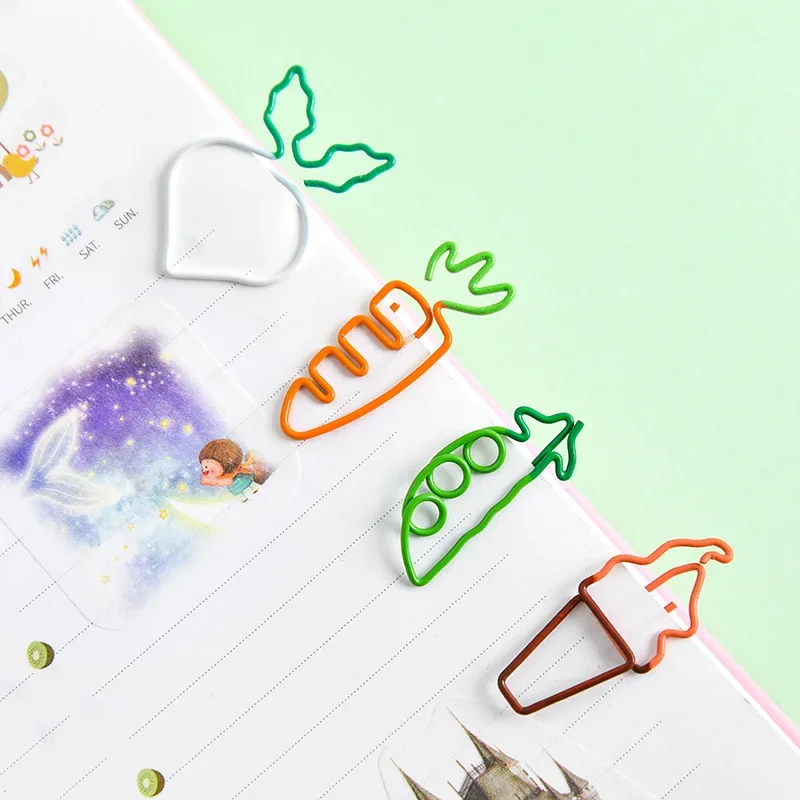 4PCS/lot Kawaii Paperclips Binder Clips Carrot Ice Cream Pea Turnip Shape Bookmark Ticket Holder Paper Clip School Stationery