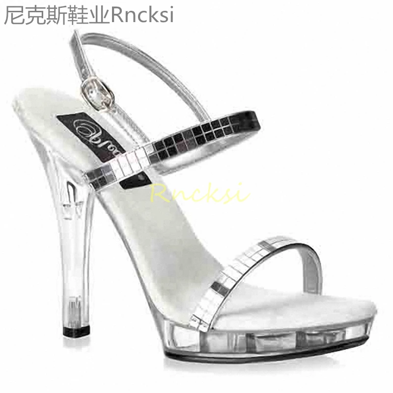 13cm Transparent sandals women\'s summer shoes new silver Joker fashion super high heels women\'s shoes