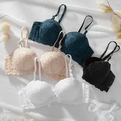 Soutien-gorge plat double bralette pour femme, sous-vêtements épais, petits seins, se rassemblent avec des anneaux en acier, soutien supérieur en forme de bonnet A