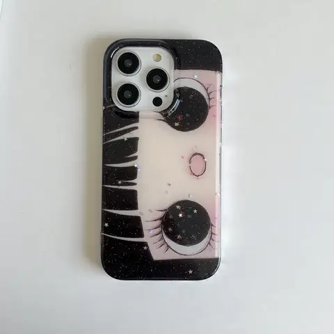 Dreamy INS Glittering Big Eyes Comic Girl Lovely Phone Case for iPhone 17 16 15 14 11 12 13 Pro Max Plus Back Cover