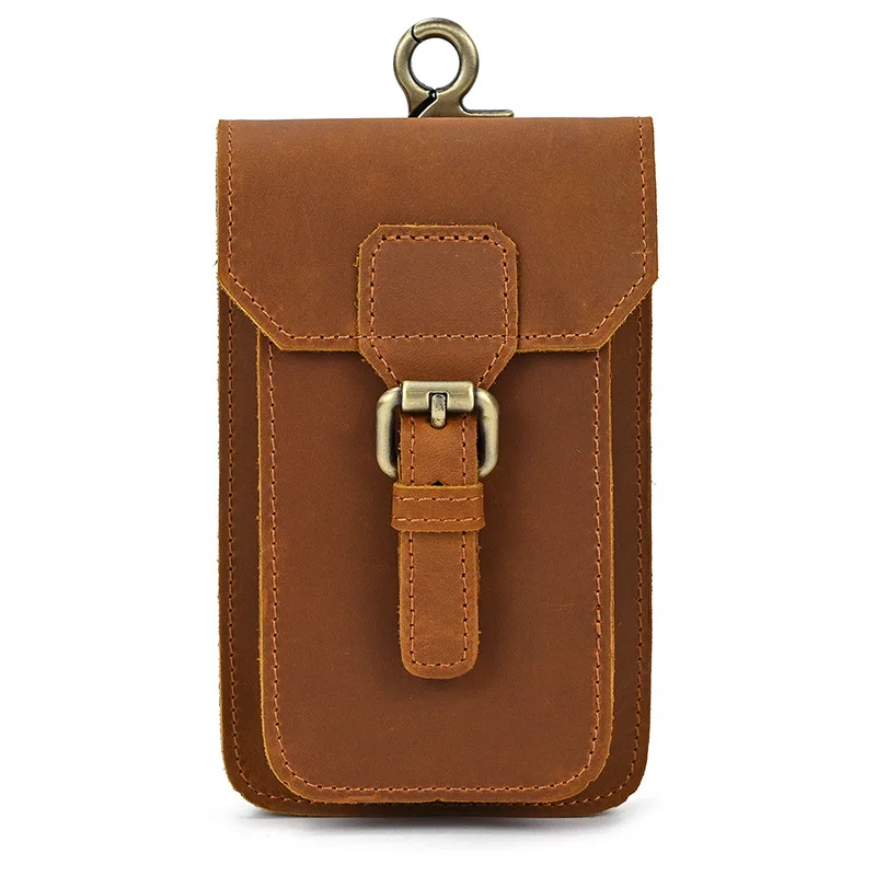 Marsupio in pelle da uomo Marsupio da uomo in pelle Crazy Horse Il primo strato di cintura in pelle di vacchetta Borsa da appendere Borsa per cellulare Tiktok