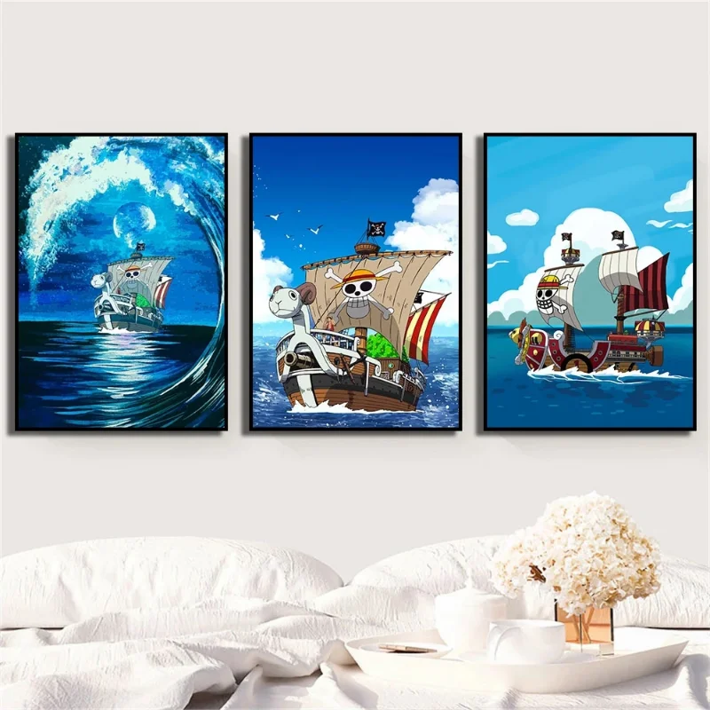 

Anime One Piece Prints Luffy Picture Going Merry Travel on Ocean Poster Wall Art Decor Room Home Bandai No Frame Canvas Painting