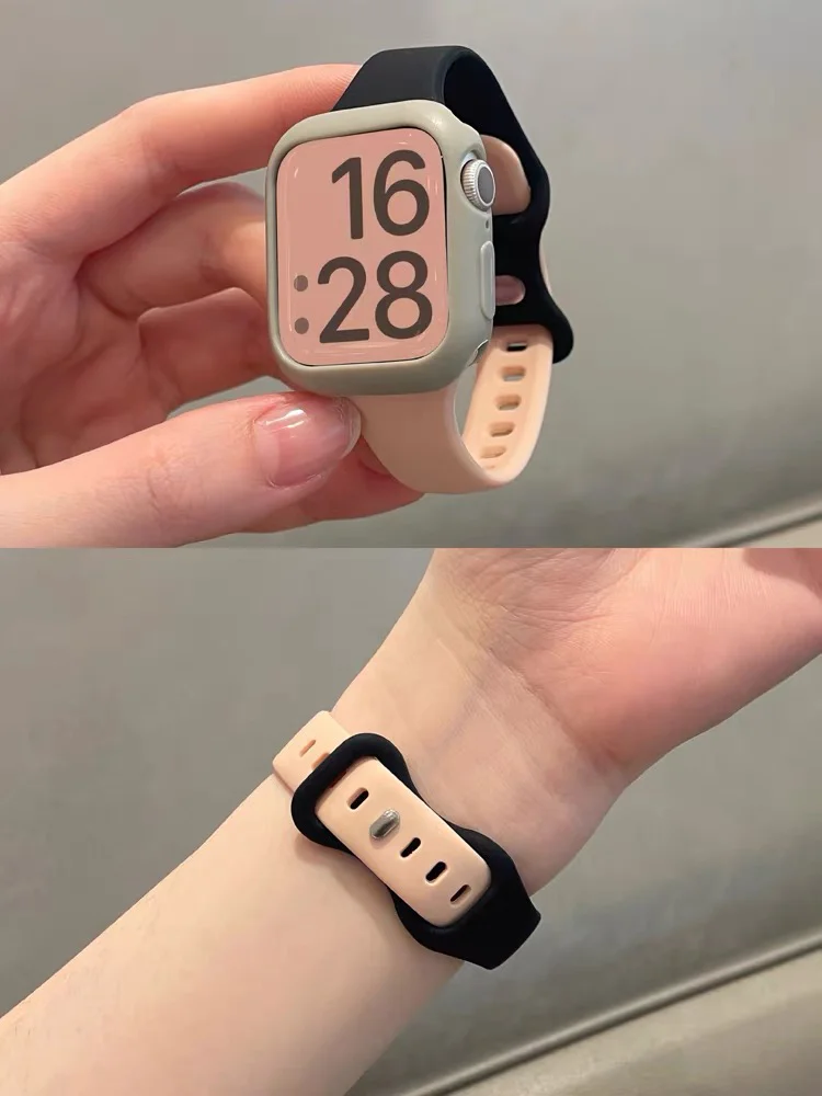 Schlankes Band + Glas + Hülle für Apple Watch-Armbänder 44 mm 40 mm 45 mm 41 mm 38 mm 42 mm Sport-Silikonarmband iWatch-Serie 8 9 7 6 5 4 3 SE