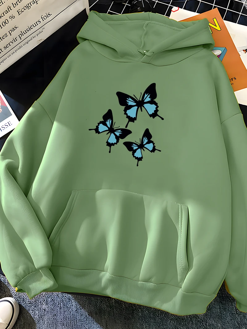 Butterflies Print Women Hoodies Plus Size Sweatshirts Harajuku Long Sleeve Female Pullover Casual Streetwear Hip Hop Clothing