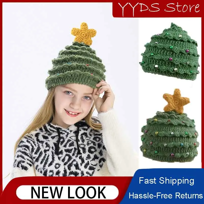 Autunno e inverno natale cappello genitore-figlio fatto a mano albero di natale stella cappello di lana vacanze bambini cappello caldo regalo