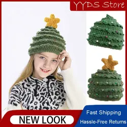 Autumn and Winter Christmas Parent-child Hat Handmade Christmas Tree Star Wool Hat Holiday Children Warm Hat Gift