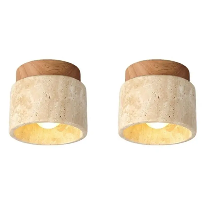 DT17 2X Japanese Style Wabi-Sabi Wooden Ceiling Lamp, E27 Three Color Dimming for Kitchen Hallway