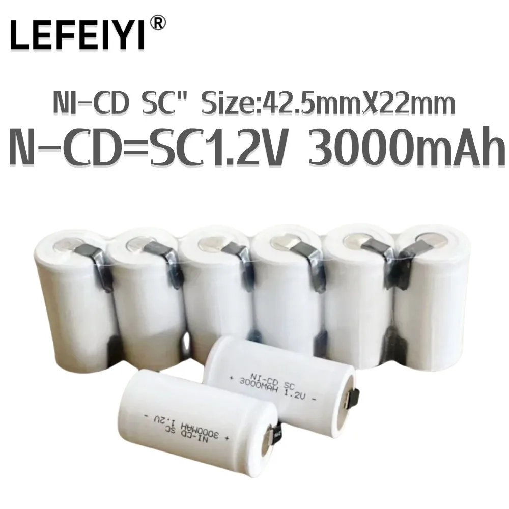 SC 1.2V 3000mAh Rechargeable Battery Sc Sub C Ni-cd Cell Batteries with Welding Tabs for Electric Drill Screwdriver