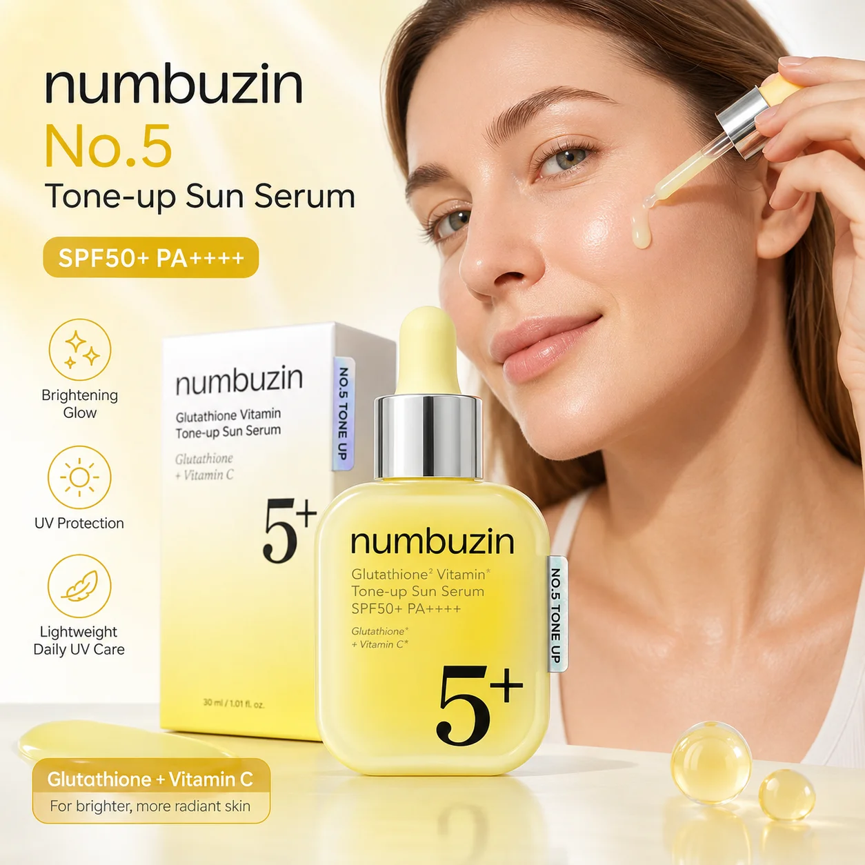 Vitamin C Serum Face - Numbuzin 5, Esencia Solar Iluminadora con