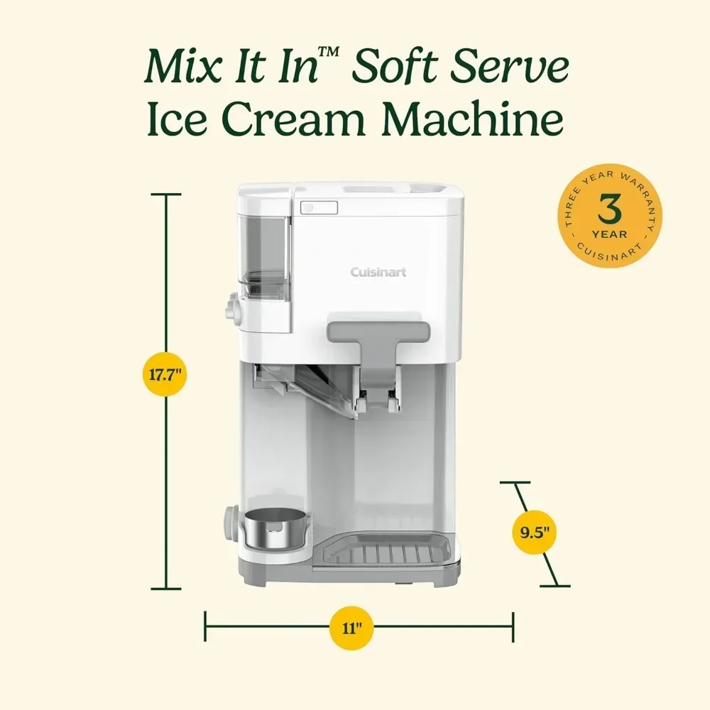 NEW-Soft Serve Ice Cream Machine- Mix It In Ice Cream Maker For Frozen Yogurt, Sorbet, Gelato, Drinks 1.5 Quart, White